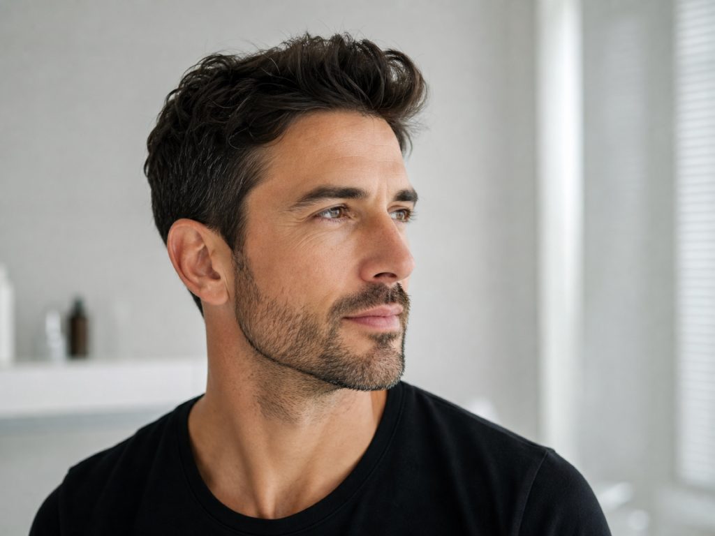 Hombre adulto de perfil con foco en la nariz para rinoplastia masculina